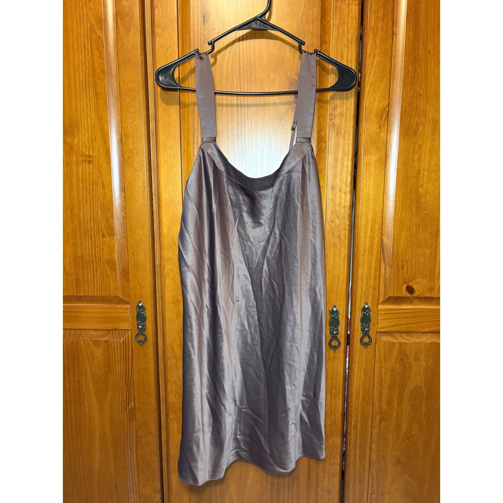 CABERNET‎ Womens Slip Dress L Brown Satin Adjustable Straps Knee Length